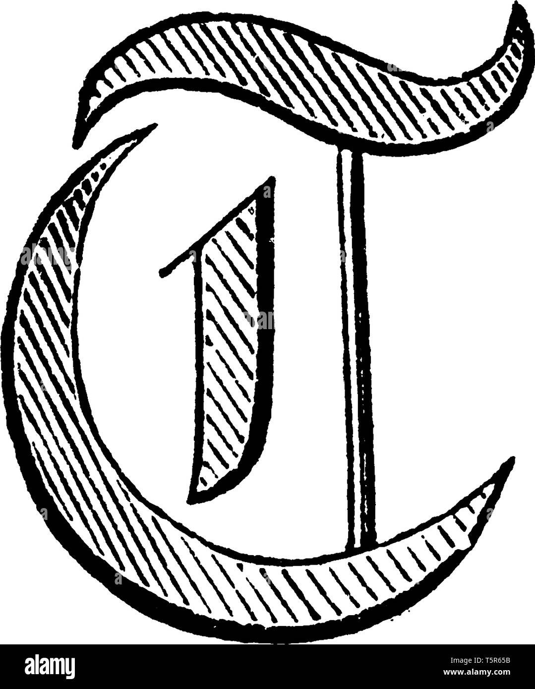 Eine dekorative Buchstabe T mit gekreuzten Linien, vintage Strichzeichnung oder Gravur Abbildung Stock Vektor