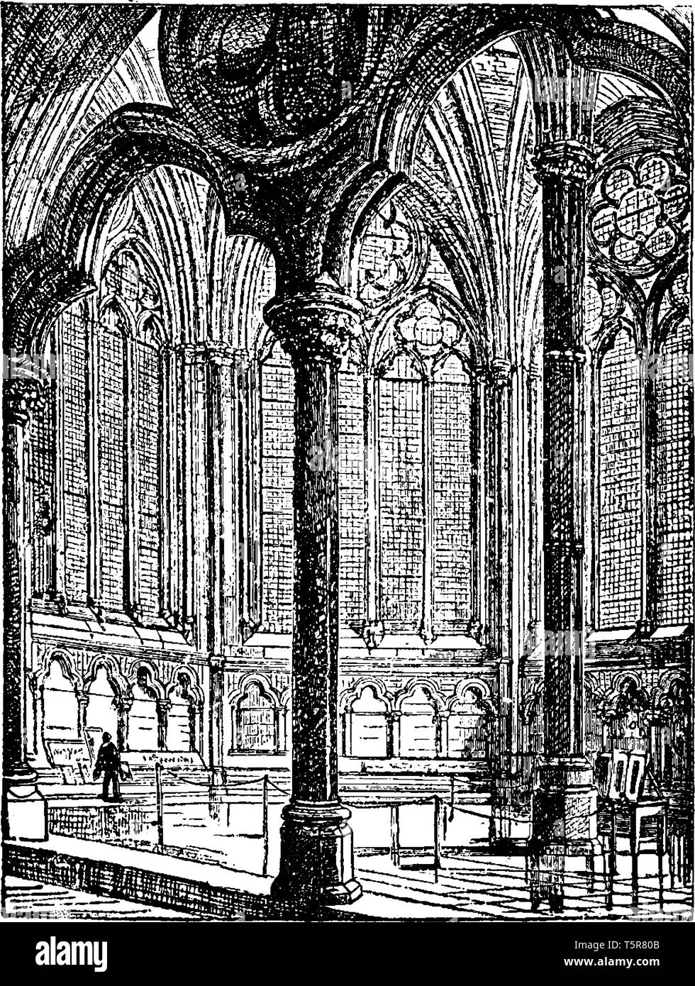 Kapitel Haus der Westminster Abbey wurde ursprünglich im 13. Jahrhundert von den Benediktinern für ihren täglichen Besprechungen, vintage Strichzeichnung oder engr verwendet Stock Vektor