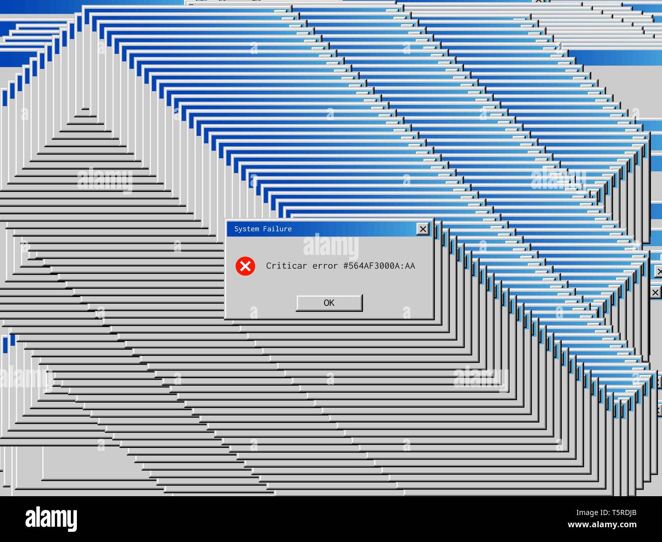 Alte kritischer Fehler aufmerksam zu machen. System ausfall Dialog Popup. Stock Vektor