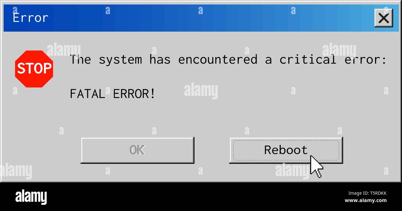 Fatal Error Dialogfeld. System ausfall Meldung im Retro-Stil Stock Vektor