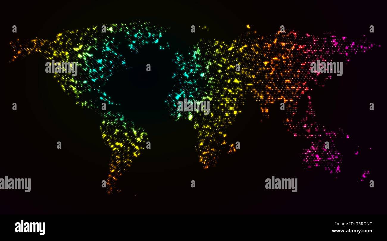 Neon leuchtenden gepunktet Weltkarte für große Daten Visualisierung und Heat Map Infografiken Stock Vektor