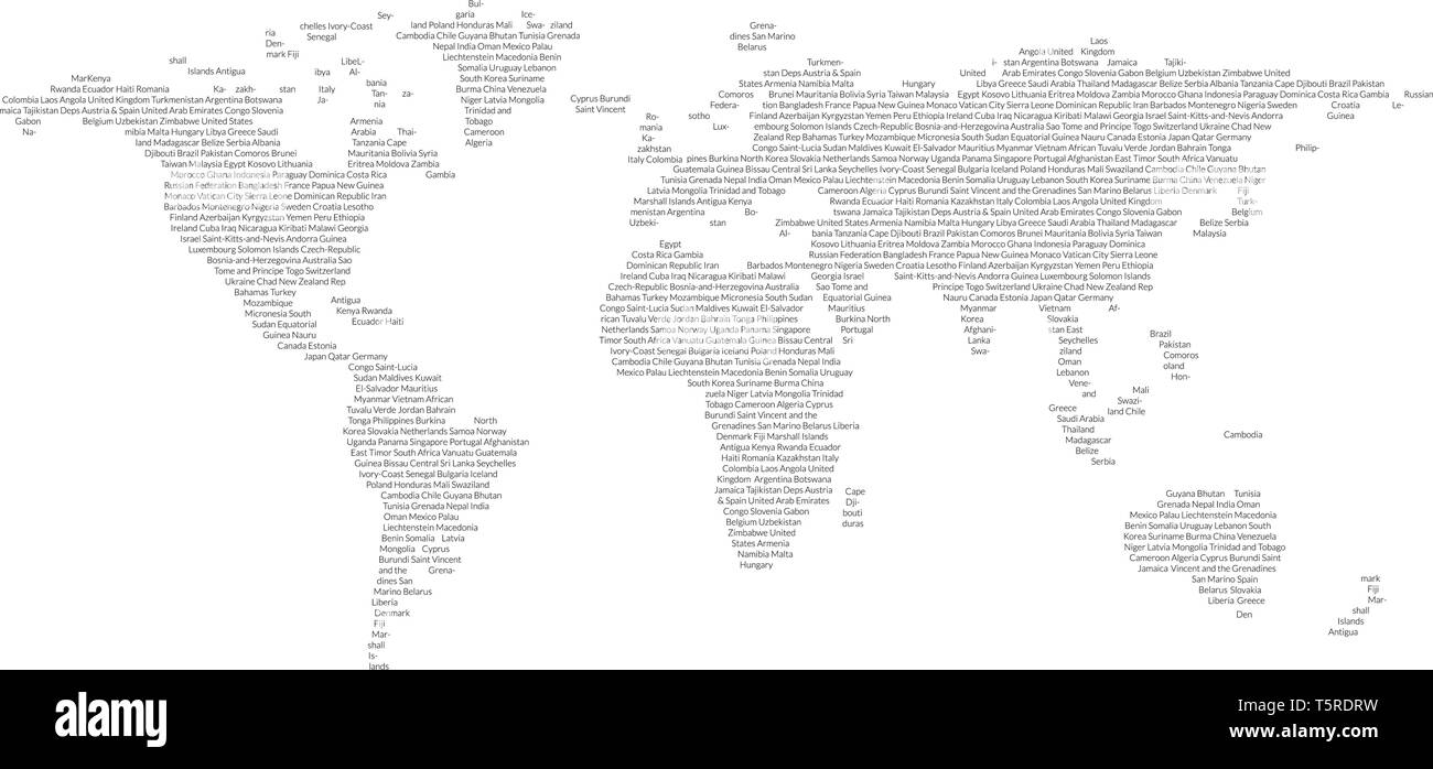 Weltkarte aus Ländern Namen. Worlmap mit Text Muster für Reiseartikel und Drucke Stock Vektor