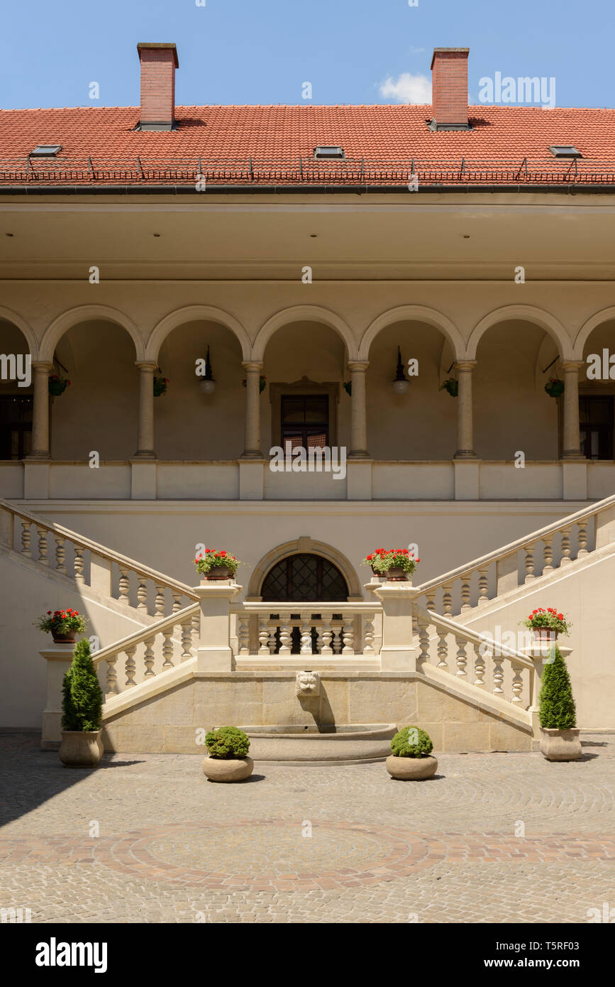 Der Innenhof des Nowodworskie Hochschule, Teil der Jagiellonen Universität in Krakau, Polen. Stockfoto