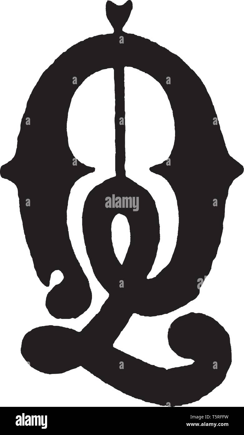 Ein Buchstabe Q in der mittelalterlichen Schriftzug, vintage Strichzeichnung oder Gravur Abbildung Stock Vektor