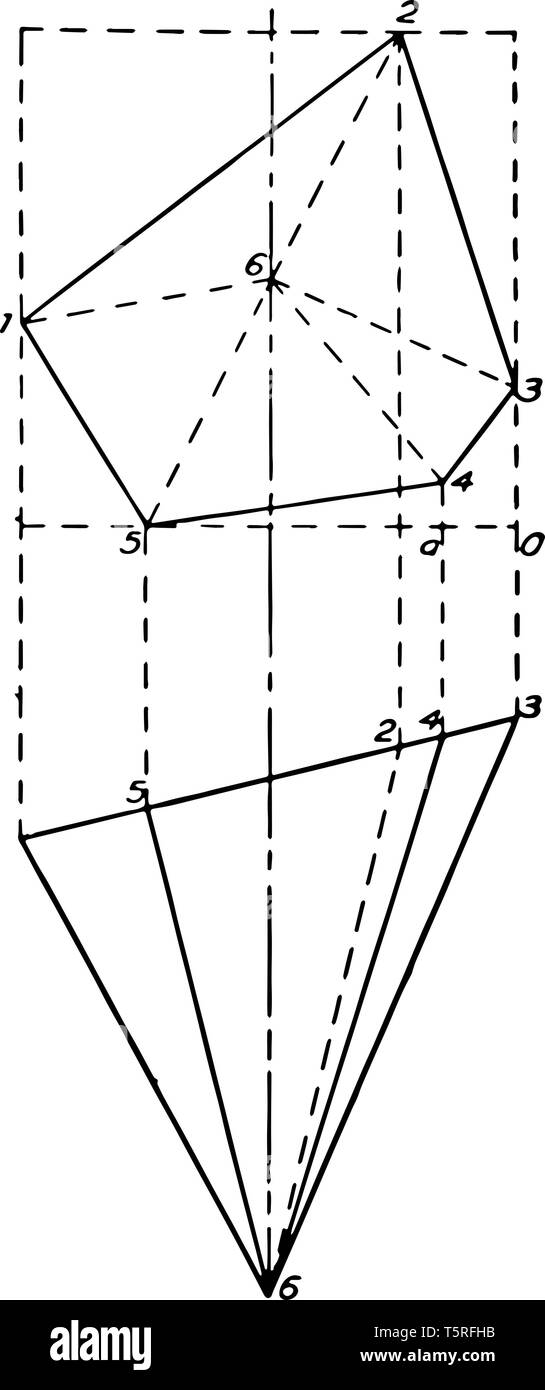 Dieses Bild gehört einer teilweisen fünfeckiger Pyramide zu isometrischen, vintage Strichzeichnung oder Gravur Abbildung. Stock Vektor