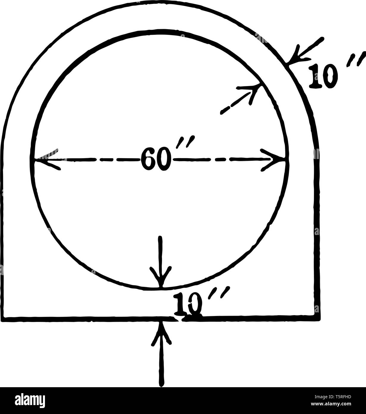 Cross Segment der konkreten Conduit. Das Diagramm kann benutzt werden, um die Lautstärke zu lokalisieren, vintage Strichzeichnung oder Gravur Abbildung. Stock Vektor