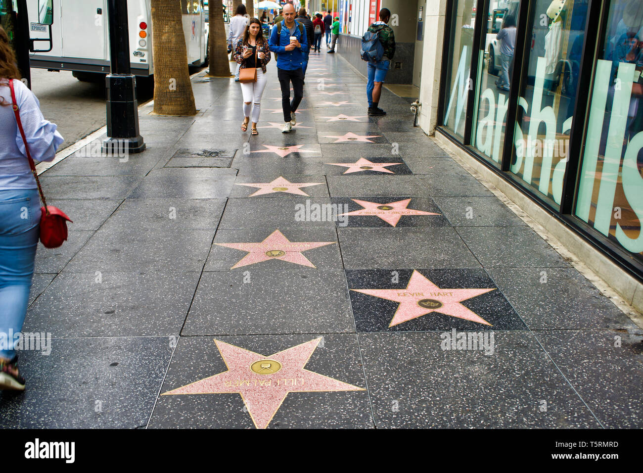 LOS ANGELES, USA - 21. MAI 2018: Blick auf Hollywood Boulevard bei Sonnenuntergang Stockfoto