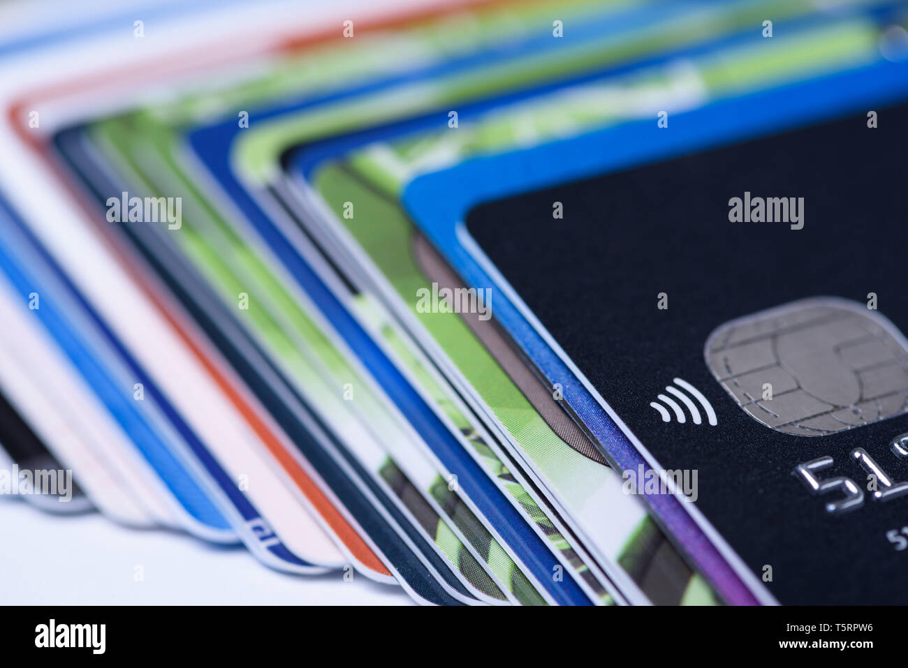 Kreditkarten Haufen flachen dof Stockfoto