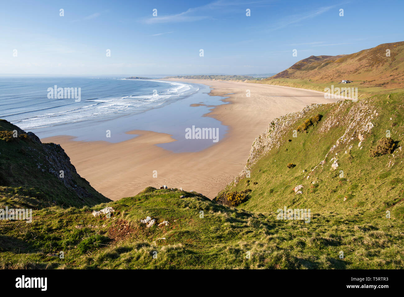 Blick auf den Strand von Rhossili Bay, Rhossili, Gower Halbinsel, Swansea, West Glamorgan, Wales, Vereinigtes Königreich, Europa Stockfoto