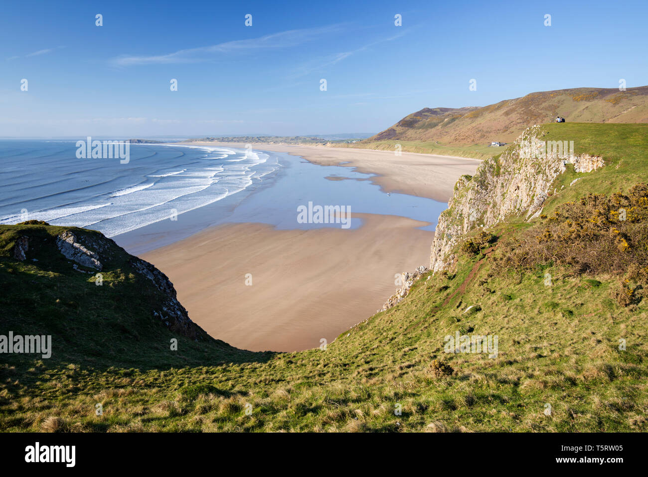 Blick auf den Strand von Rhossili Bay, Rhossili, Gower Halbinsel, Swansea, West Glamorgan, Wales, Vereinigtes Königreich, Europa Stockfoto