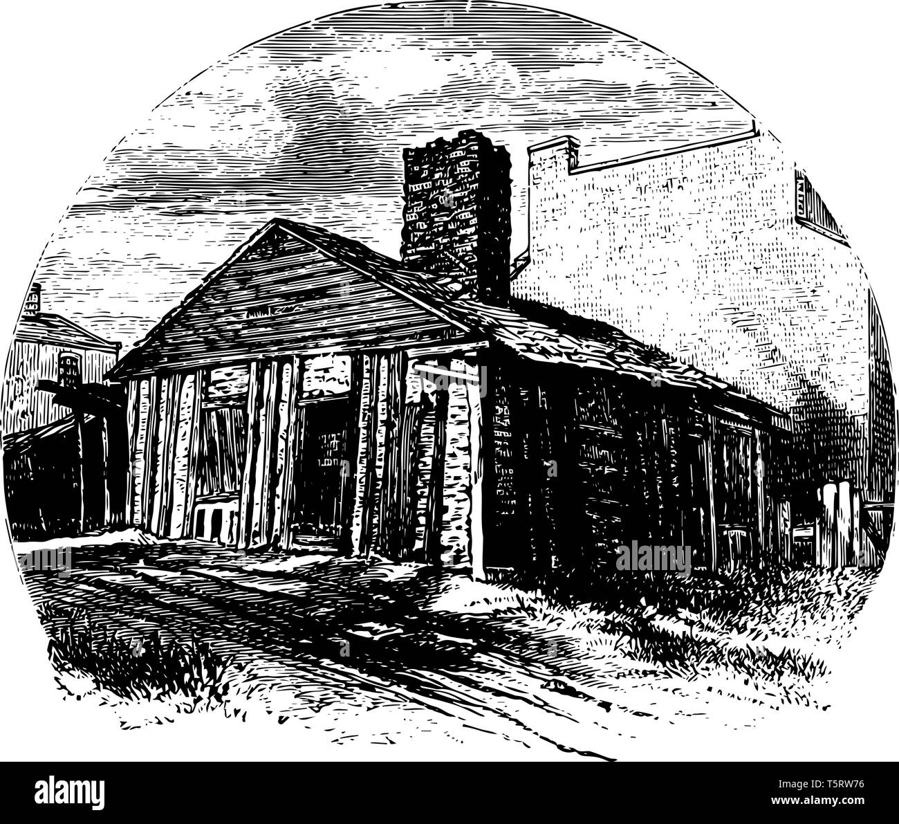 Shack ist das älteste Haus in der st. Louis Missouri, es wurde 1874 vintage Zeichnung gebaut. Stock Vektor