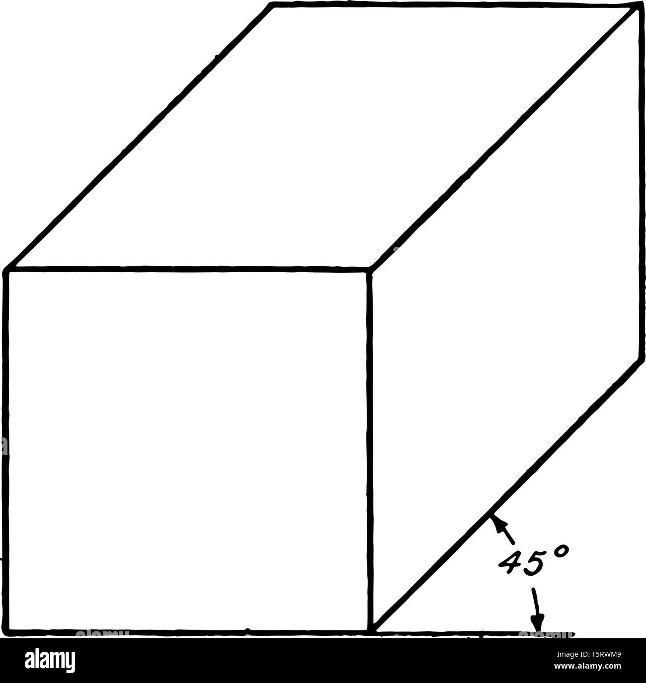 Das Bild zeigt eine oblique Ansicht eines massiven, rechteckigen 45 Prisma, vintage Strichzeichnung oder Gravur Abbildung. Stock Vektor