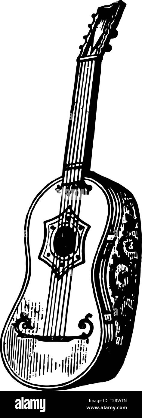 Dieses Bild stellt die Französische siebzehnten Jahrhundert Gitarre, vintage Strichzeichnung oder Gravur Abbildung. Stock Vektor