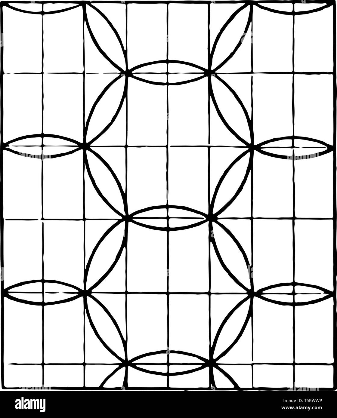 Das Bild zeigt eine schöne Fliesen Design zusammen mit dem Muster wiederholen. Jede Zeile hat einen Bogen und erzeugt eine kreative Gestaltung von zwei sich schneidende Circ. Stock Vektor