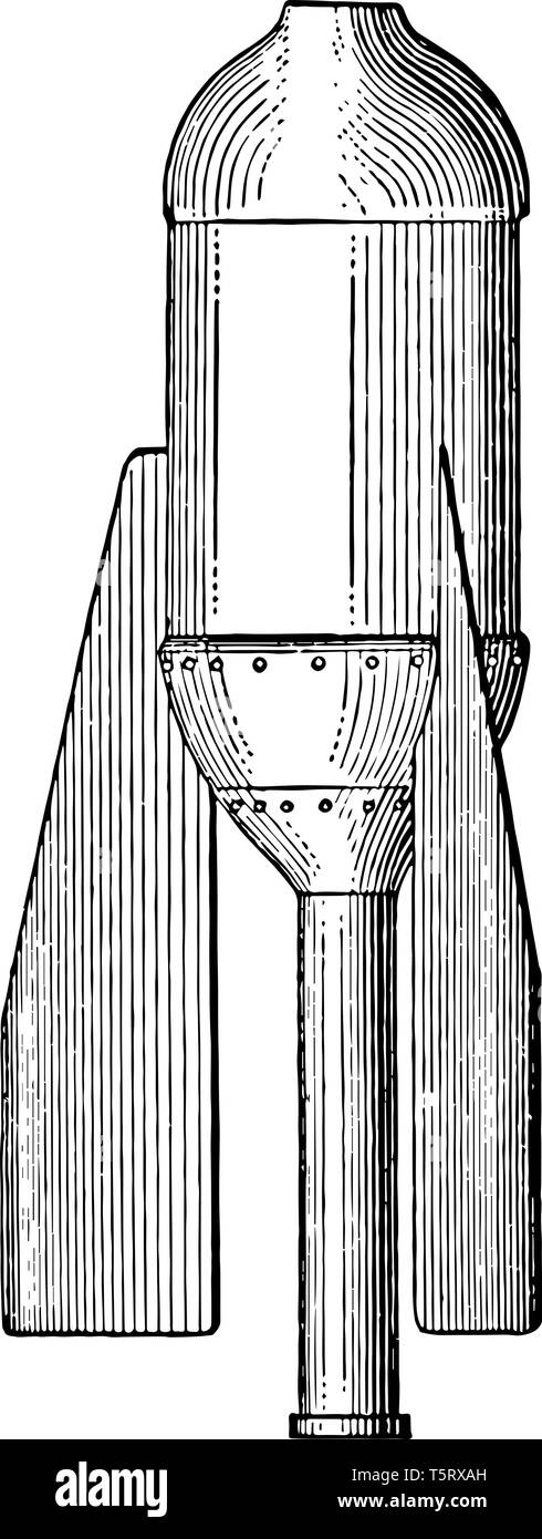 99 Pfund Mörtel Stick Bombe Shell benutzt, in einem Mörser, vintage Strichzeichnung oder Gravur Abbildung. Stock Vektor