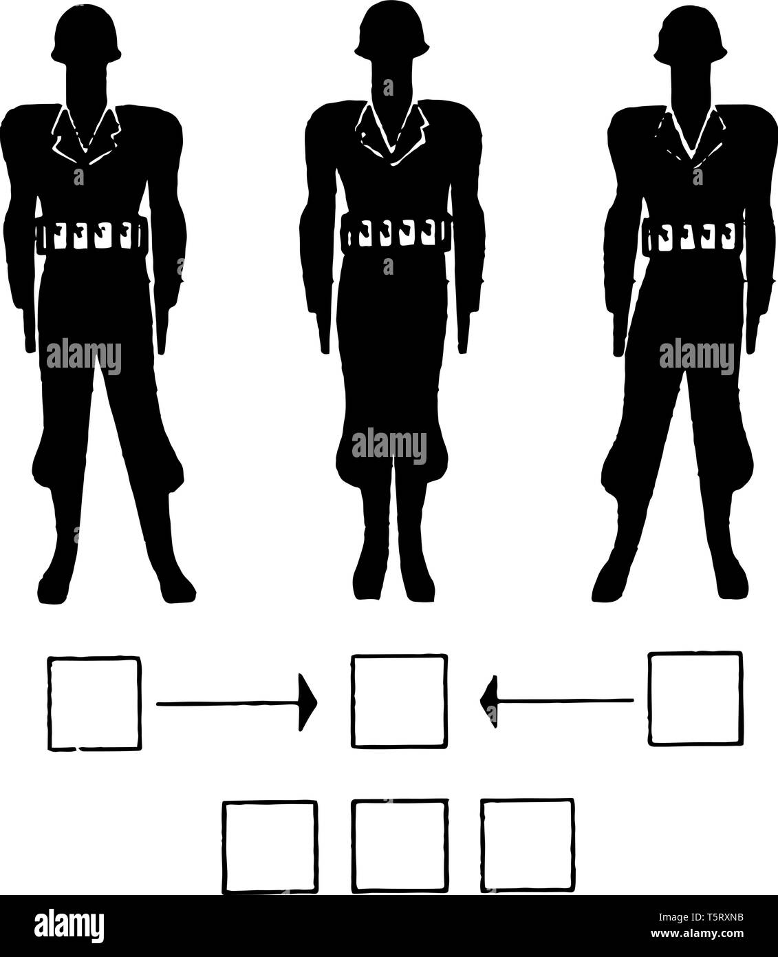 Diese Abbildung stellt drei Person Datei militärische Formation, vintage Strichzeichnung oder Gravur Abbildung. Stock Vektor