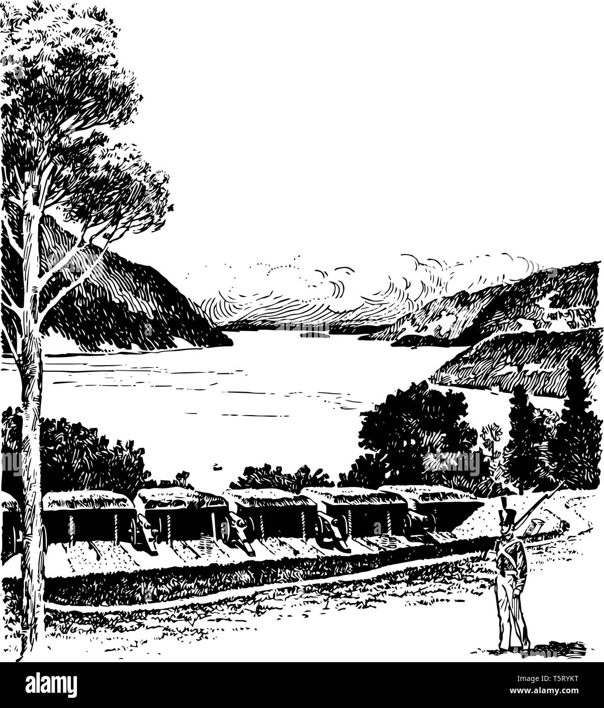 West Point in New York auf dem Hudson River befindet sich ein Militärposten in 16000 Hektar großen Campus der United States Military Academy vintage Linie zeichnen Stock Vektor West Point in New York auf dem Hudson River befindet sich ein Militärposten in 16000 Hektar großen Campus der United States Military Academy vintage Linie zeichnen Stock Vektor