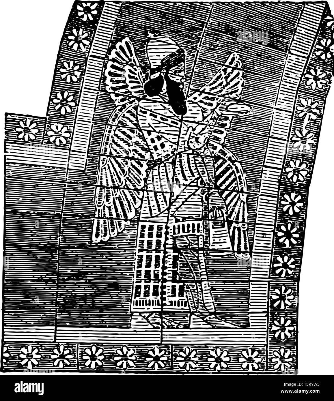 Dies ist das Bild der alten Mauer Malerei. Es ist ein König in der Malerei. Die Reihenfolge der Malerei ist mit der Gestaltung der Blumen dekoriert, vi Stock Vektor