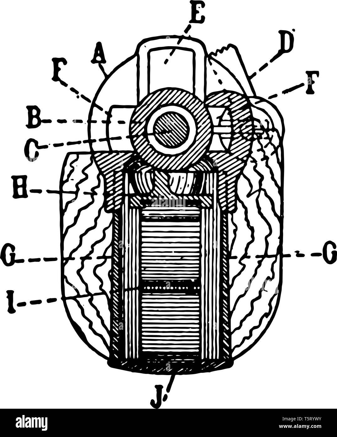 Magazin leeren, ist ein Querschnitt durch das Magazin leer, vintage Strichzeichnung oder Gravur Abbildung. Stock Vektor