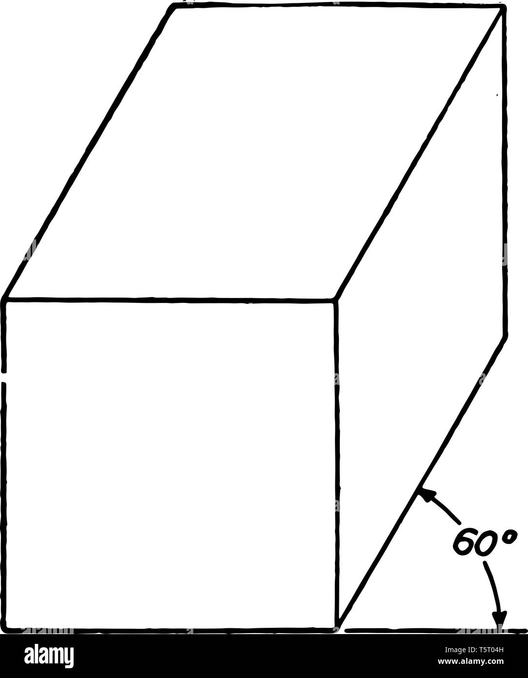 Das Bild zeigt eine oblique Ansicht eines massiven, rechteckigen 60 Prisma, vintage Strichzeichnung oder Gravur Abbildung. Stock Vektor