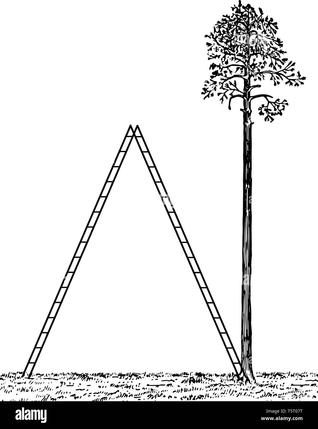 Ein Bild mit dem riesigen Ausmaßes. Die Treppe ist ein gleichschenkliges Dreieck mit dem Boden, vintage Strichzeichnung oder Gravur Abbildung. Stock Vektor