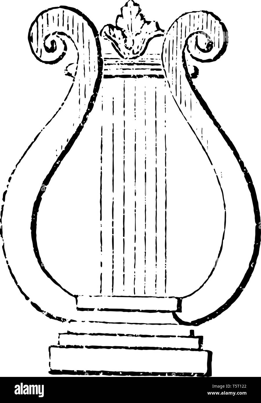 Lyra ist ein Saiteninstrument häufig in der griechischen Antike verwendet, vintage Strichzeichnung oder Gravur Abbildung. Stock Vektor