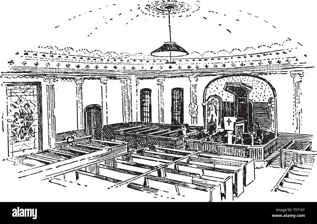 St. John's Episcopal Church von Richmond, Virginia, vintage Strichzeichnung oder Gravur Abbildung. Stock Vektor