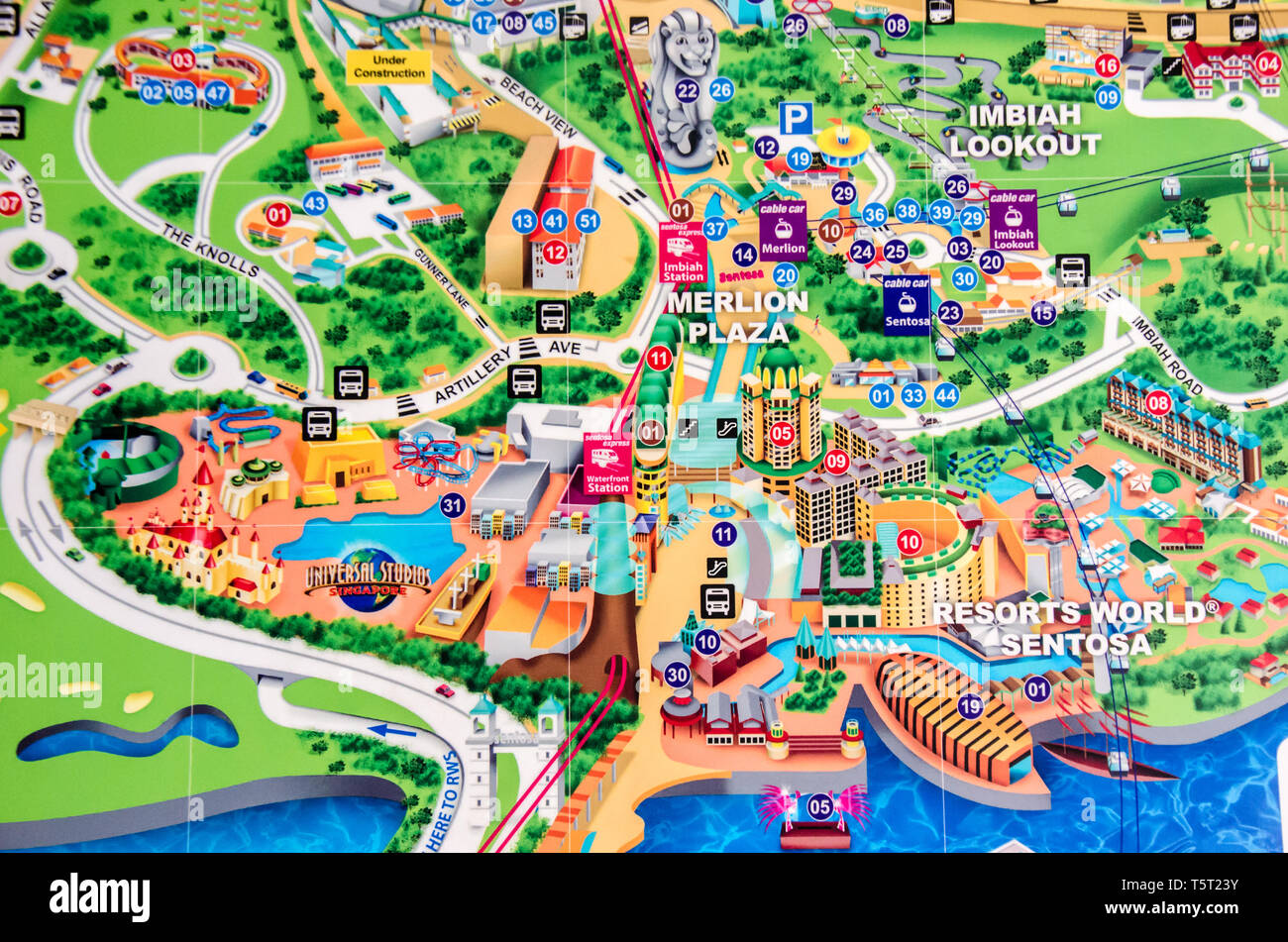 Nahaufnahme des Singapur Touristische Karte Poster Stockfoto