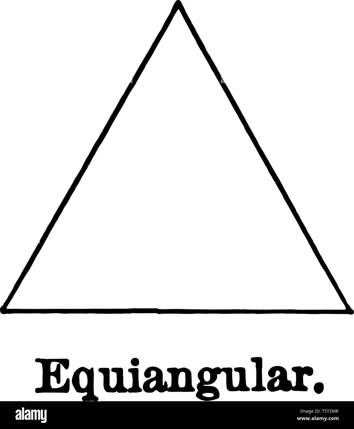 Das ist ein Bild für die equiangular Dreieck. Die drei Seiten dieses equiangular Dreieck sind die gleichen, vintage Strichzeichnung oder Gravur illustratio Stock Vektor