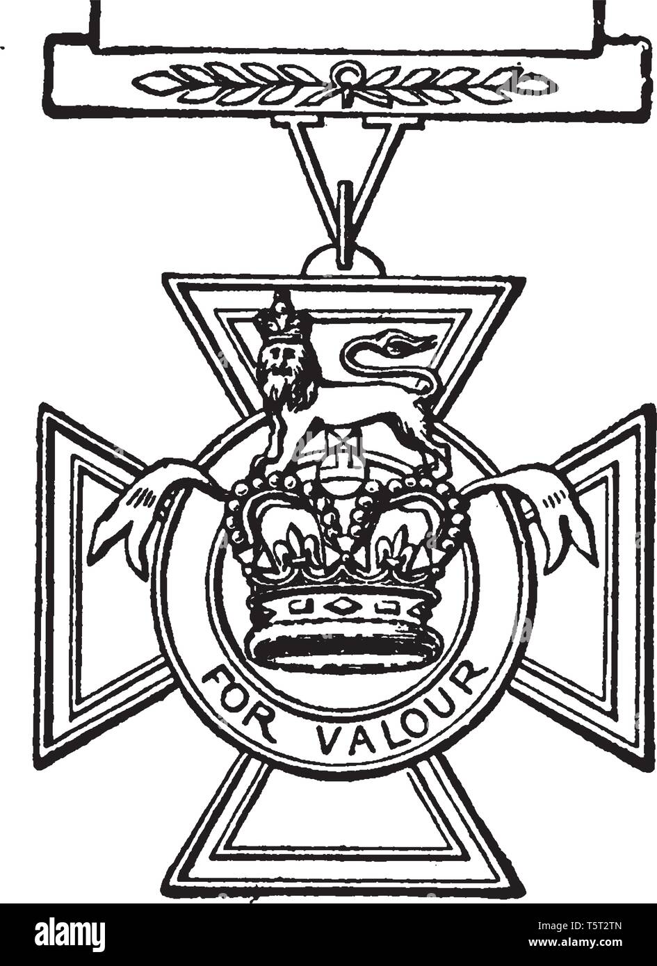 Victoria Cross ist die höchste Auszeichnung des Vereinigten Königreichs ehren System, vintage Strichzeichnung oder Gravur Abbildung. Stock Vektor