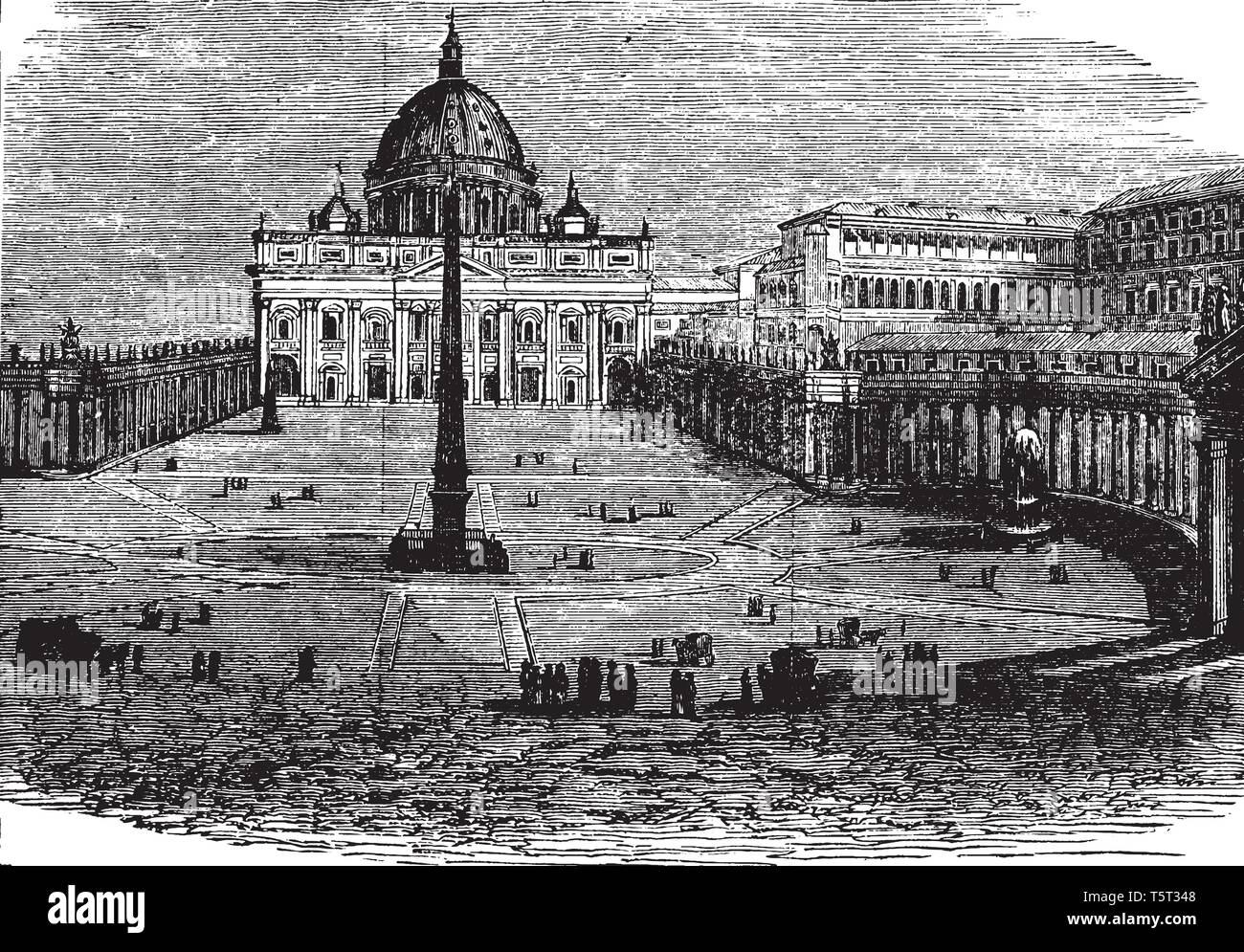 Der hl. Petrus und der Vatikan ist ein italienischer Renaissance Kirche in Vatikanstadt, vintage Strichzeichnung oder Gravur Abbildung. Stock Vektor Der hl. Petrus und der Vatikan ist ein italienischer Renaissance Kirche in Vatikanstadt, vintage Strichzeichnung oder Gravur Abbildung. Stock Vektor