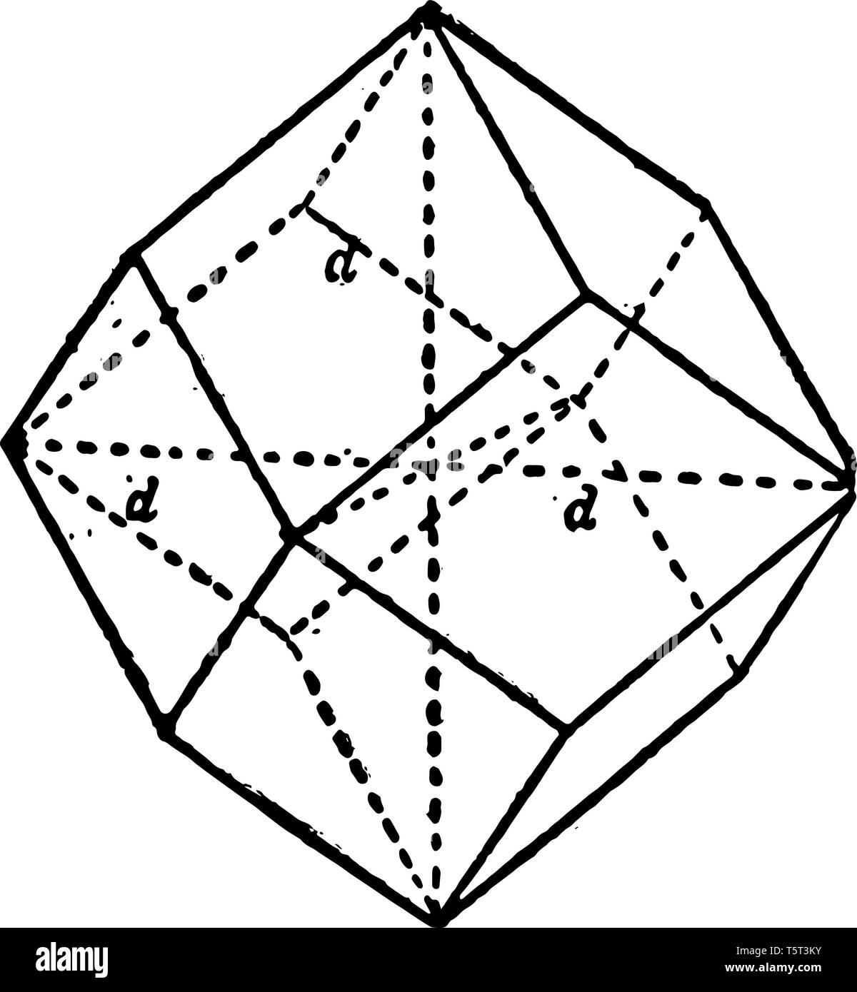 Eine vertikale Drehachse des 4 Mal erzeugt, um den oberen Teil der regelmäßigen Dodekaeder, vintage Strichzeichnung oder Gravur Abbildung. Stock Vektor