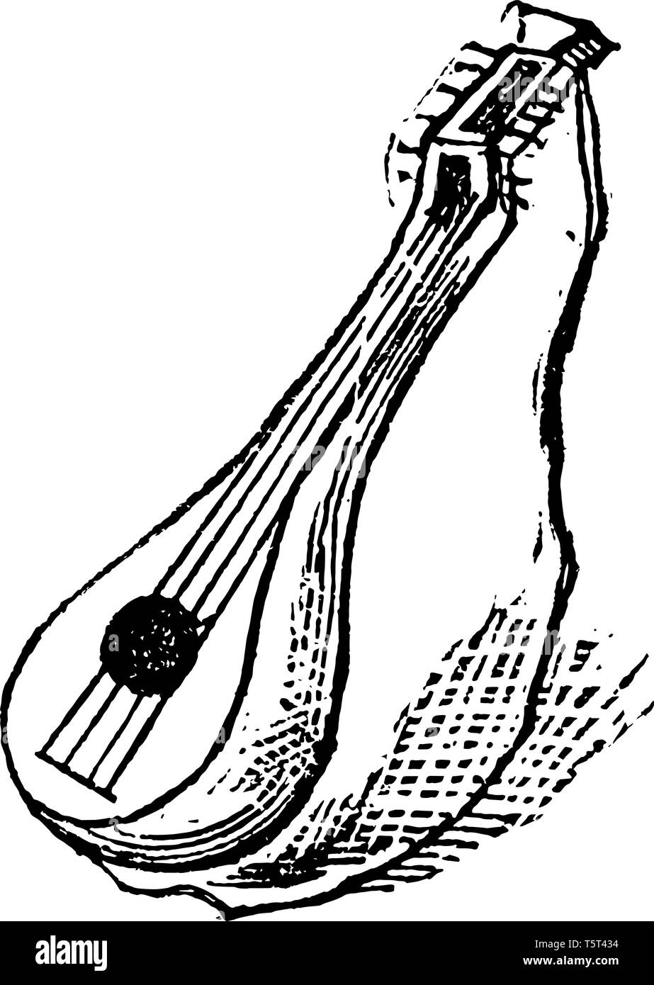 Laute ist ein Saiteninstrument früher viel im Einsatz, vintage Strichzeichnung oder Gravur Abbildung. Stock Vektor