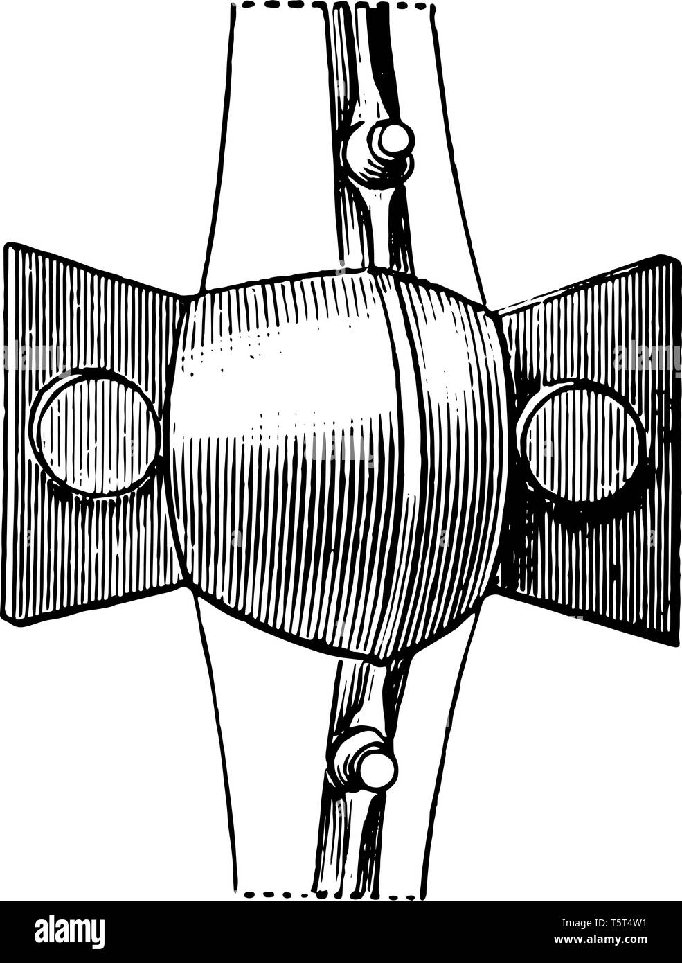 Dies ist das Bild von Eisen Schild Chef vor einem Schild in der Krieg der Gallier verwendet. Es gibt 2 Kreise auf der linken und rechten Seite, Vintage Linie zeichnen Stock Vektor