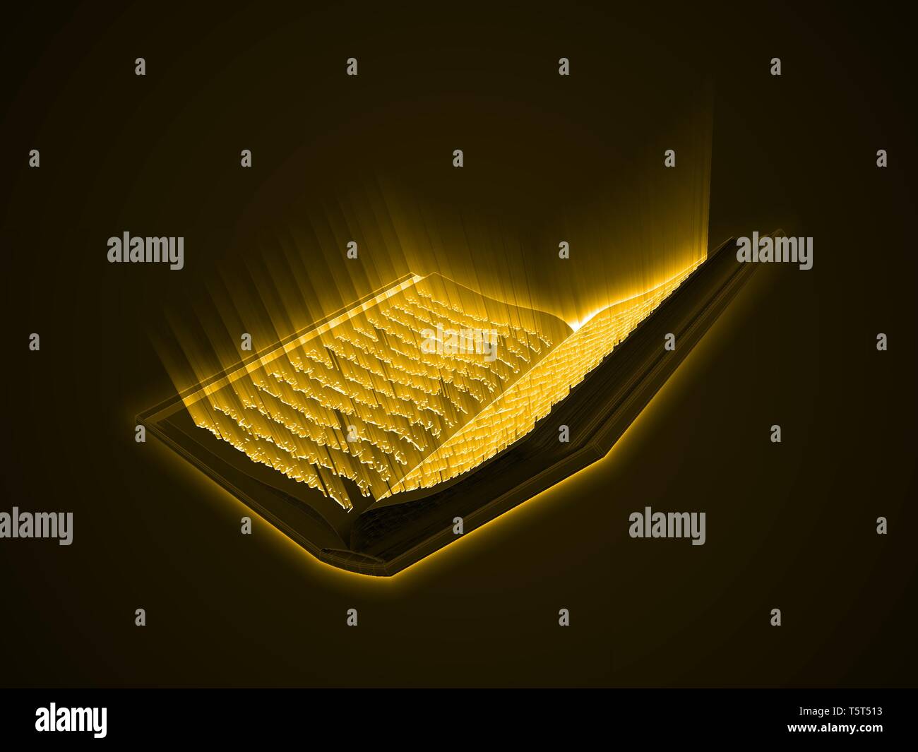 Koran Kareem. das heilige Buch des Islam. glühende Arabischer Text mit Lichtstrahlen. 3D-Stil, Vector Illustration. Stock Vektor