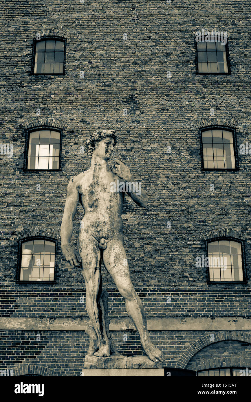 Nachbildung von Michelangelos David auf langelinie Promenade, Kopenhagen, Dänemark Stockfoto