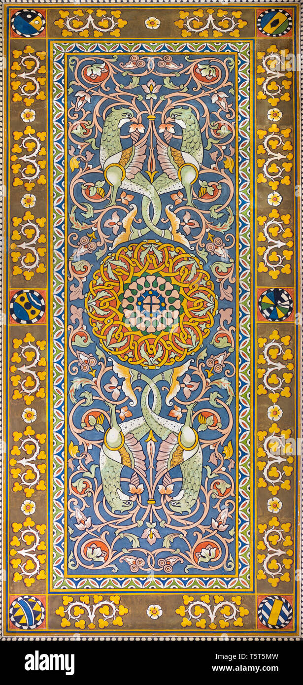 TAORMINA, Italien - 9. April 2018: Die deckenfresken von Hall von Bahnhof Giardini Naxos von Salvatore Gregorietti (1870-1952). Stockfoto