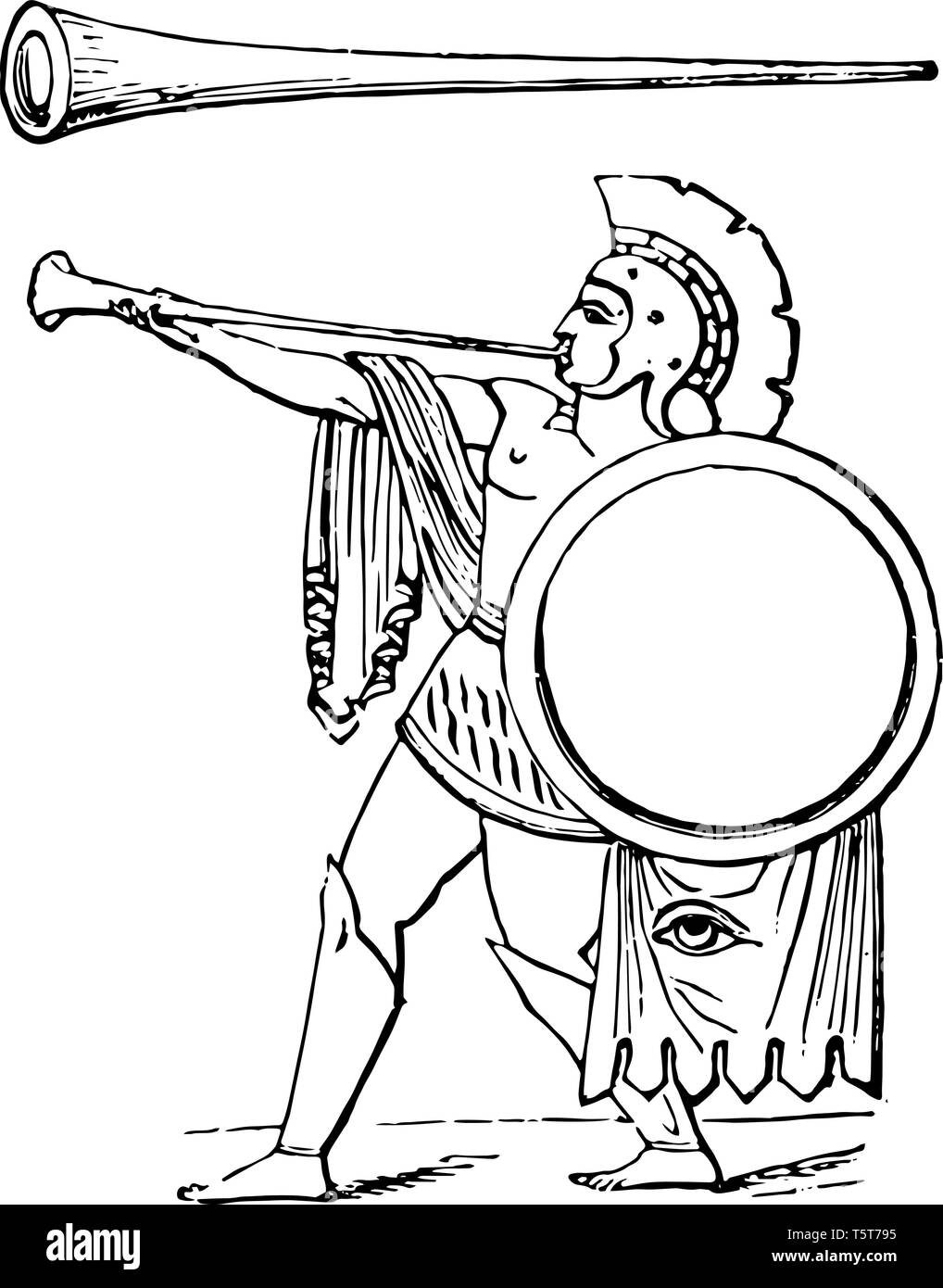 Tuba ist ein Bronze Trompete unterscheiden sich von der Cornu durch Gerade, vintage Strichzeichnung oder Gravur Abbildung. Stock Vektor