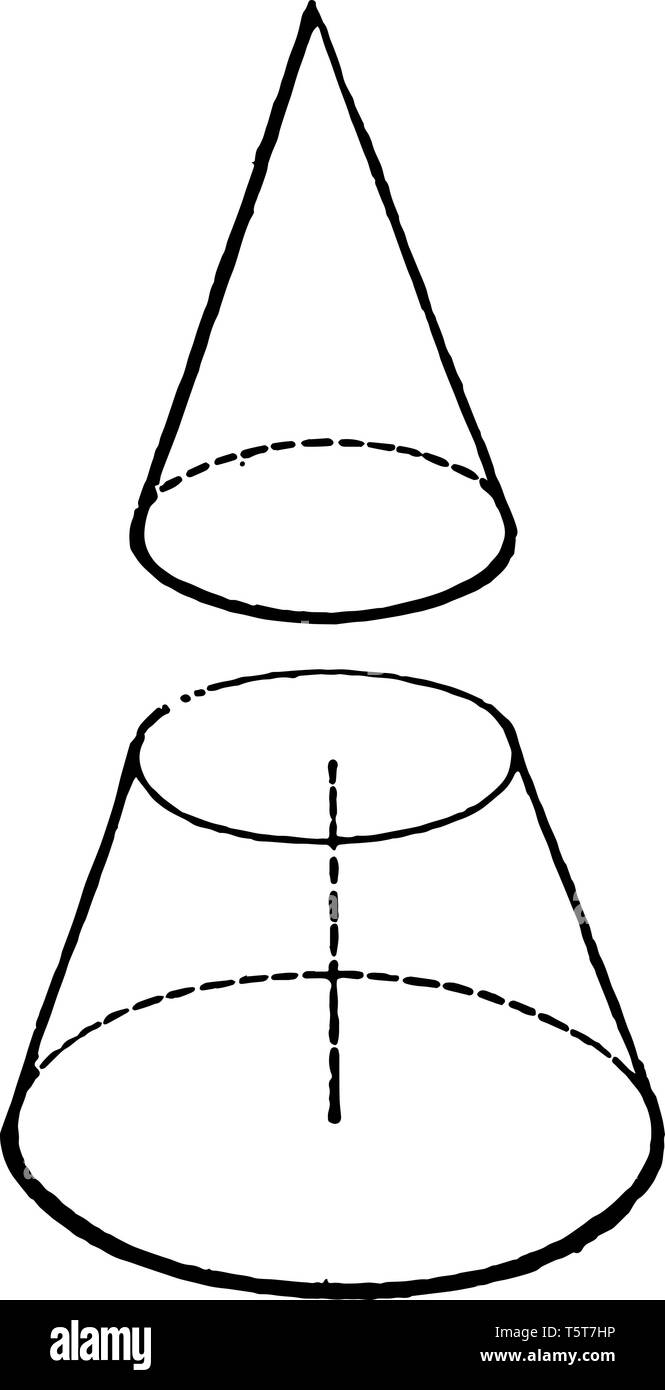 Das Bild zeigt eine kegelstumpfform. Es ist der Teil eines Kegels oder Pyramide, nach seinem oberen Teil bleibt von einer Ebene parallel zu seiner Basis, oder t geschnitten. Stock Vektor