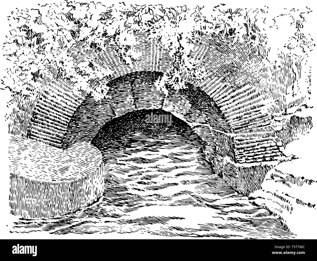 Dieses Bild zeigt die Eines der ältesten Kanalsysteme in der Welt, im alten Rom, vintage Strichzeichnung oder Gravur Abbildung. Stock Vektor