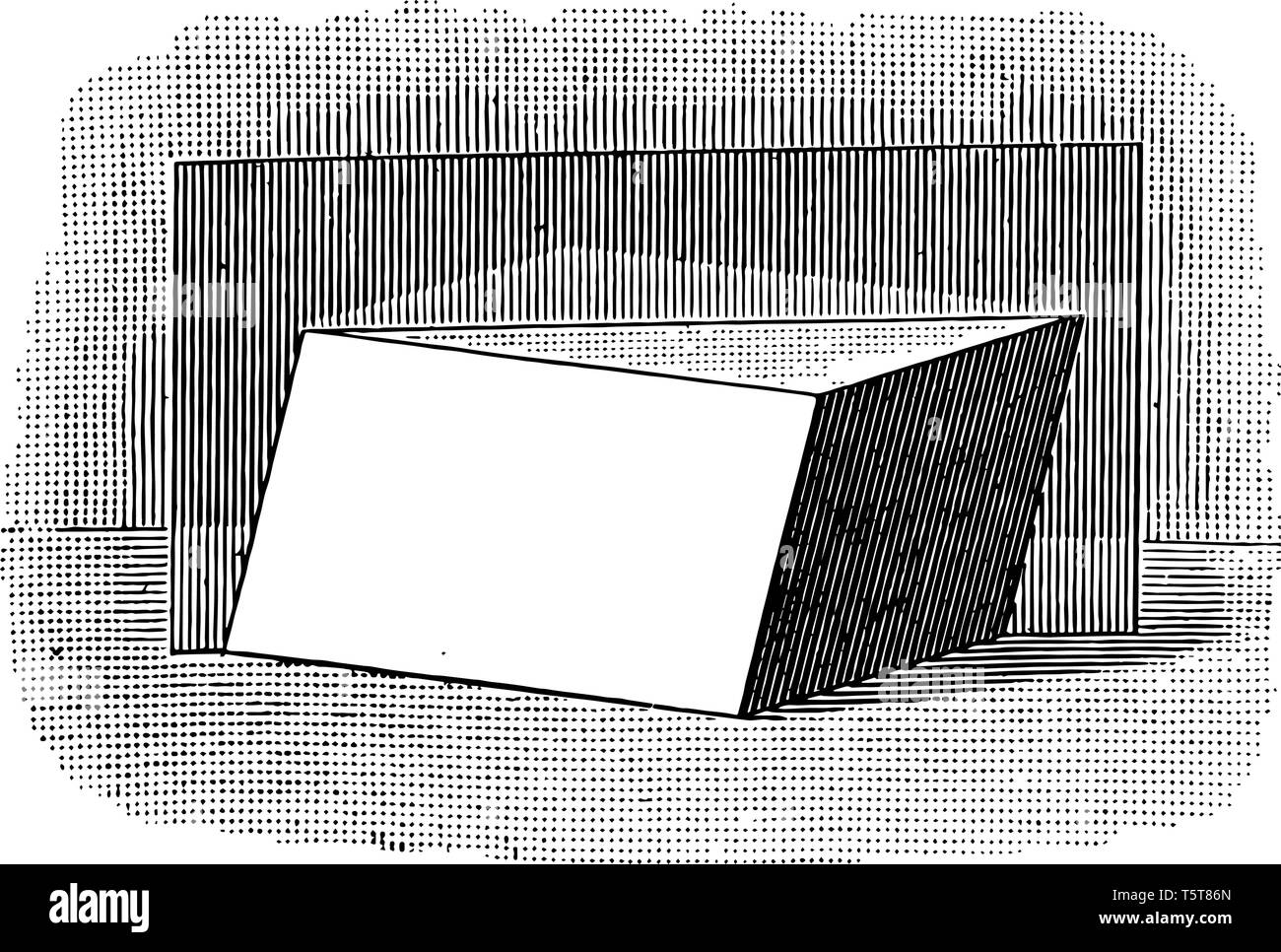 Das Bild zeigt einen Quader vertikal von Mitte getrennt. Die Fläche teilt das parallelepiped in zwei gleichwertige dreieckigen Prismen, vintage Stock Vektor