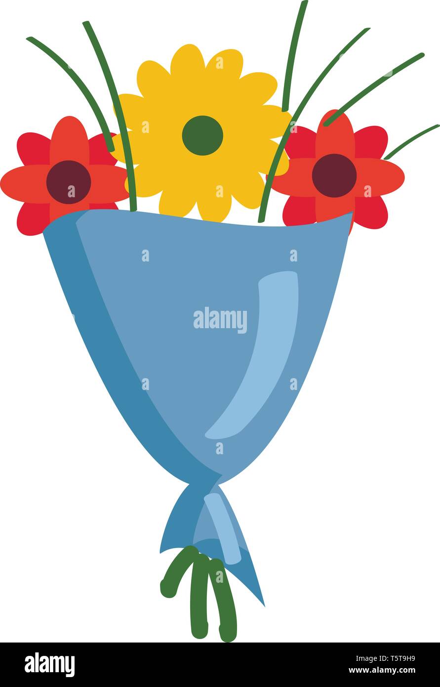 Bouquet mit roten und gelben Blumen Vector Illustration auf weißem Hintergrund. Stock Vektor