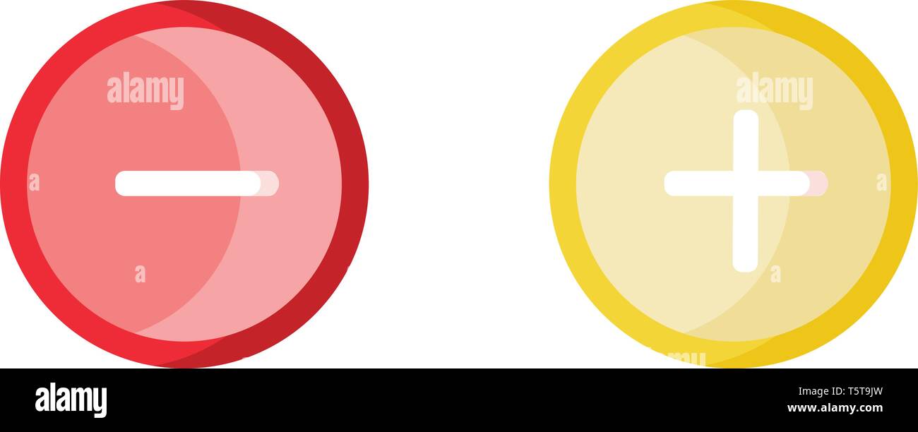 Rot und Gelb plus minus Tasten Vector Illustration auf weißem Hintergrund. Stock Vektor