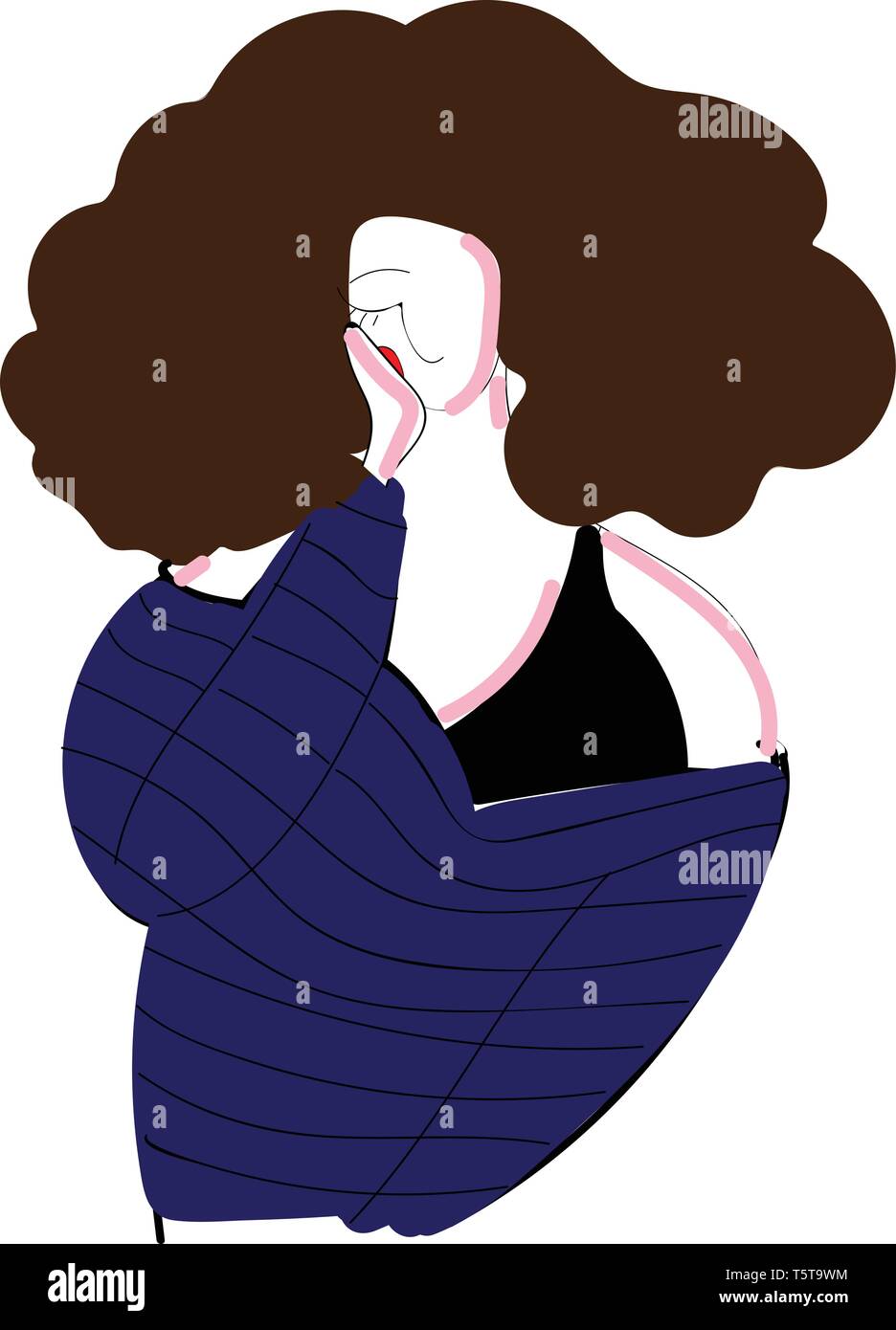 Mädchen mit dem lockigen braunen Haar Vector Illustration auf weißem Hintergrund. Stock Vektor