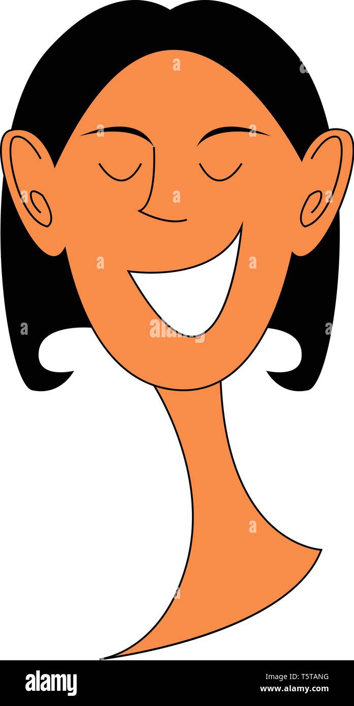 Ein dünnes Cartoon Mädchen mit großen Ohren in 7/8-Frisur lacht während Augen vector Farbe, Zeichnung oder Abbildung: geschlossen Stock Vektor