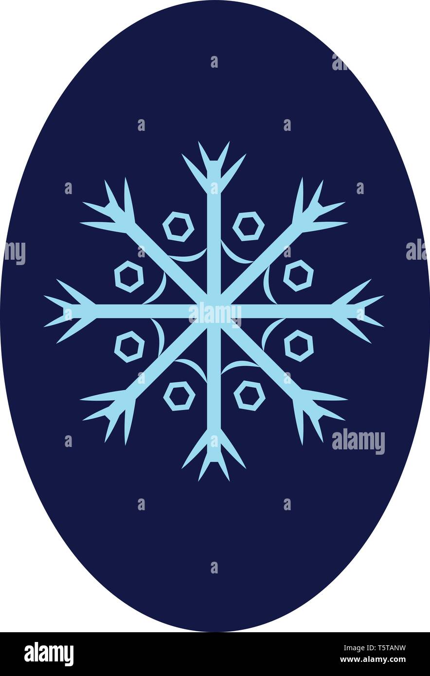 Eine Flocke Schnee vor allem einen gefiederten Ice Crystal in der Regel mit empfindlichen versechsfacht Symmetrie über ovalen blauen Hintergrund Vektor in der Farbe der Zeichnung Stock Vektor
