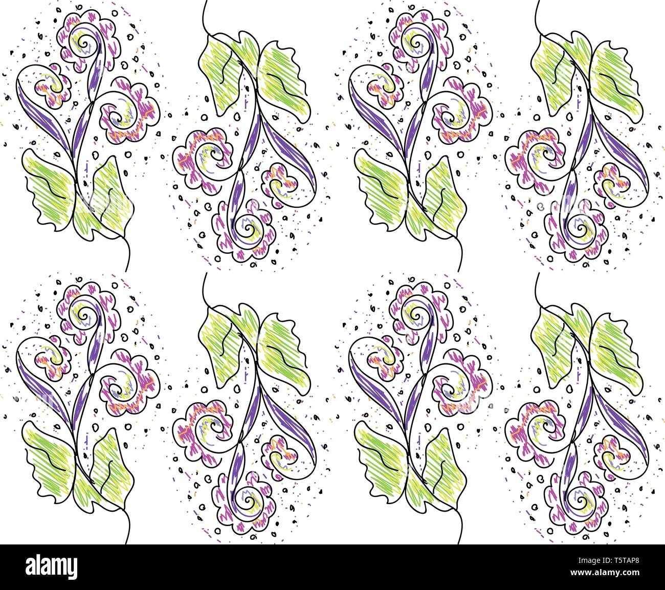 Die Textur von einem regelmäßigen Muster des Frühlings mit Blumen in mehreren Farben vector Farbe, Zeichnung oder Abbildung Stock Vektor