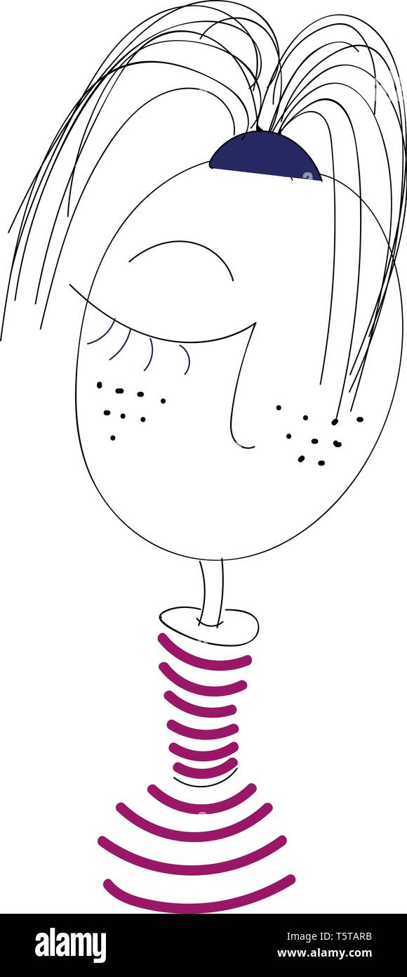 Line Art eines Mädchens in eine stilvolle Frisur in weißer Farbe Top mit rosa Streifen gekleidet hat Akne in einigen Teilen von ihrem Gesicht Vektor in der Farbe der Zeichnung oder Il Stock Vektor