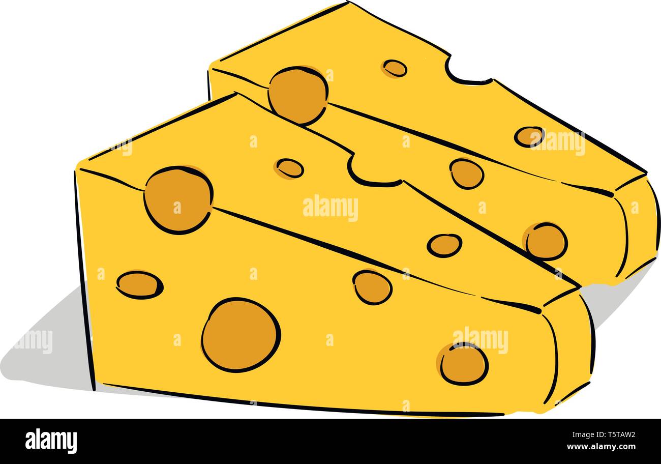 Zwei dreieckige, Käse in gelber Farbe ist alle Zeit maus Lieblingsessen vector Farbe, Zeichnung oder Abbildung Stock Vektor