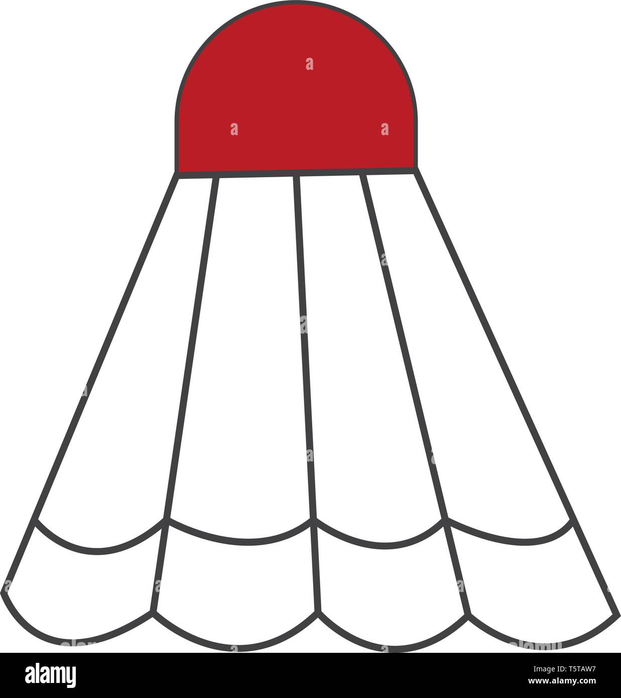 Einen Korken auf die weißen Federn befestigt sind eine konische Form zu bilden mit einer roten Kappe in der Regel mit Schläger in die Spiele von Badminton und Batt Struck Stock Vektor